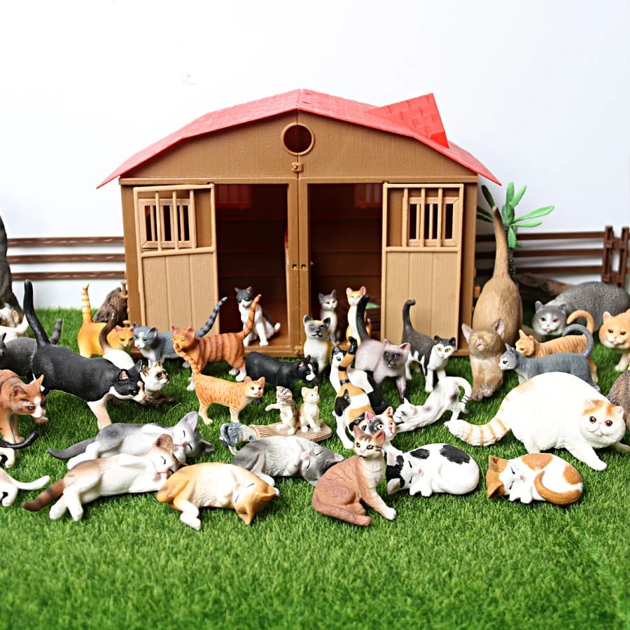 Realistic Cat Animal Model Figures Toy Pet Cat Figurines Playset Cognition Toys Set Christmas Birthday Cake Topper Gift for Kids