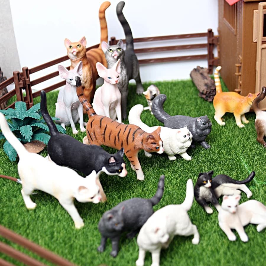 Realistic Cat Animal Model Figures Toy Pet Cat Figurines Playset Cognition Toys Set Christmas Birthday Cake Topper Gift for Kids