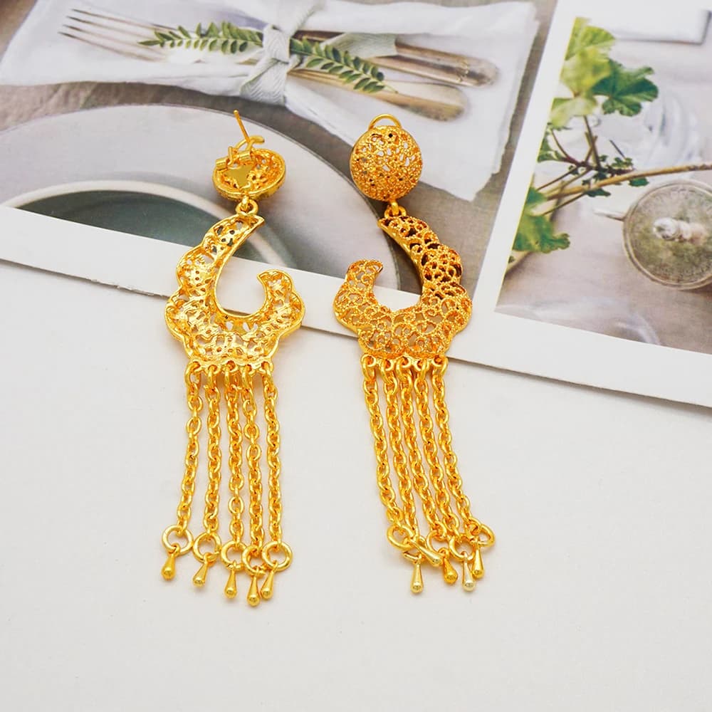 Elegant Italian Dubai Jewelry Sets Luxury Design Full Set Party Jewelry Two Tone Necklace Earrings Ring And Bracelet