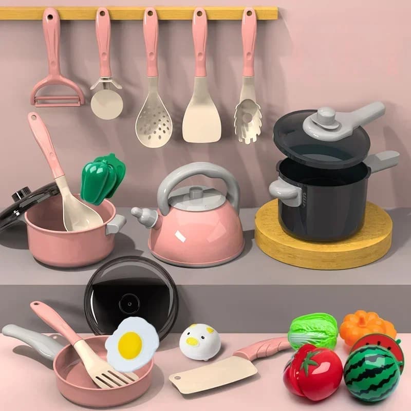 Kids Kitchen Toys Set 28 PCS Play Kitchen Accessories Kit with Play Pots Pretend Food Cooking Toy Toddler Girls Boy Gifts