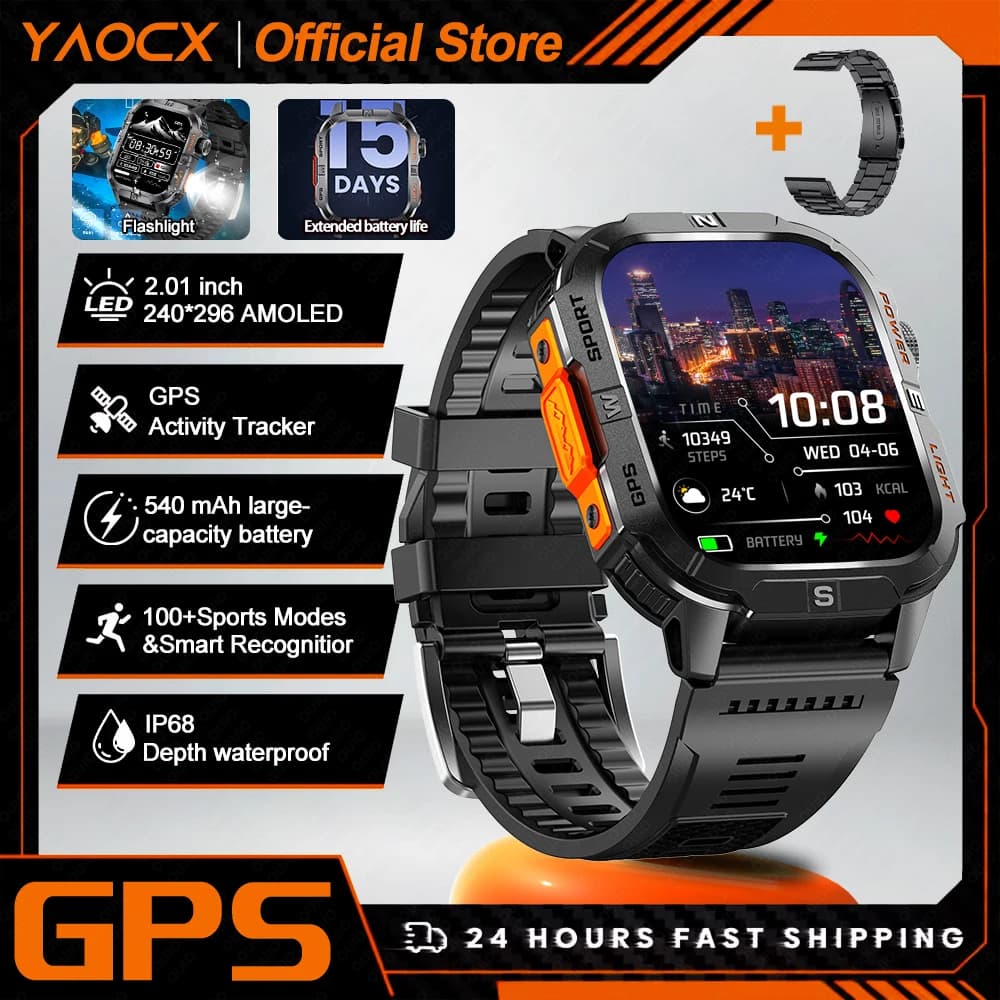 Smart Watch 2.01-inch Screen 540mAh 6 Satellite Positioning System 100+ Sports Modes IP68 Waterproof Bluetooth Call Smart Watch