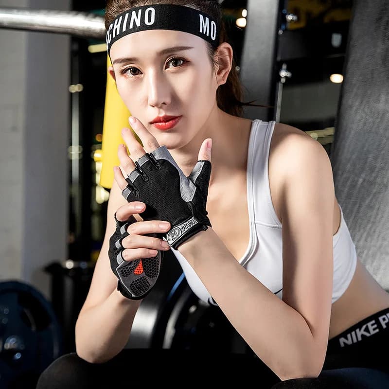Gym Anti Slip Half Finger Gloves Breathable Dumbbells Gloves Men Women Elastic Shock Exercise Sports Gloves for Cycling Bicycle