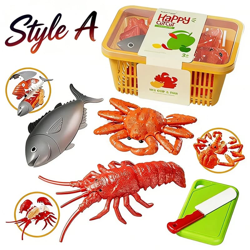 Kids Cutting Food Pretend Kitchen Toys Simulated Seafood Disassembly Crab/Tuna/Turkey Set Educational Role Play Gift Girls Toys