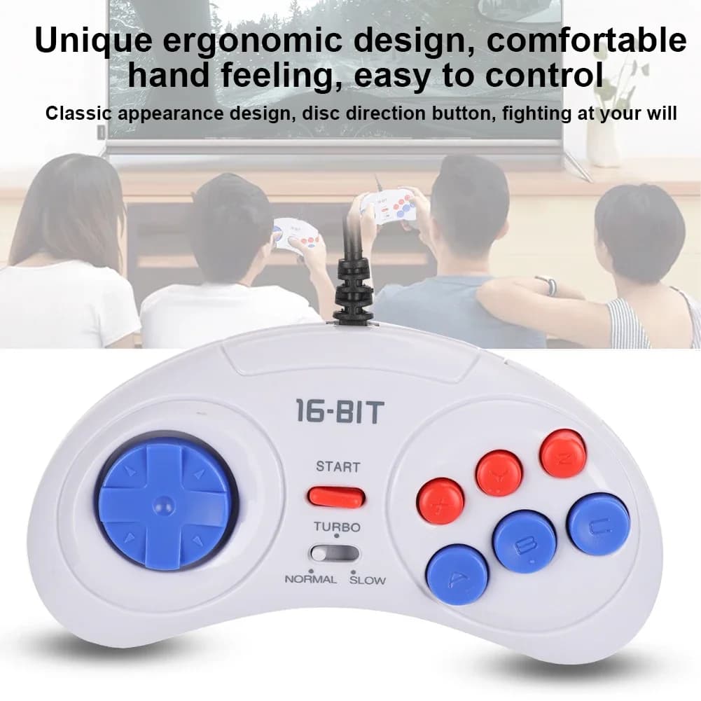 16Bit 9-Pin Mini Handheld Game Console, Ergonomic Gaming Controller Gamepad White With Turbo Function, Comfortable Hand Feeling