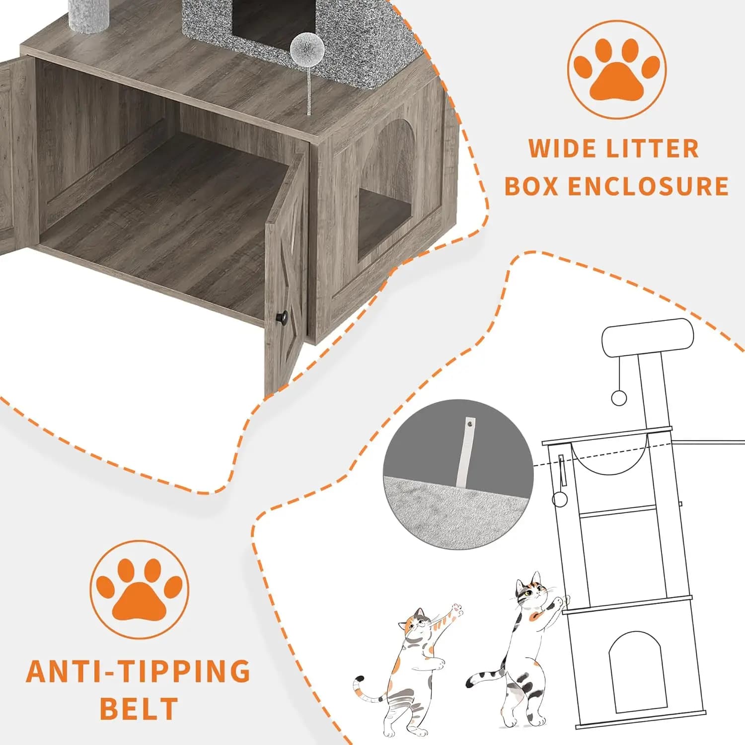 Cat Tree,Modern Cat Tower with Litter Box Enclosure,Large Condo with Food Station, Storage, Scratching Posts, Cave, Hammock