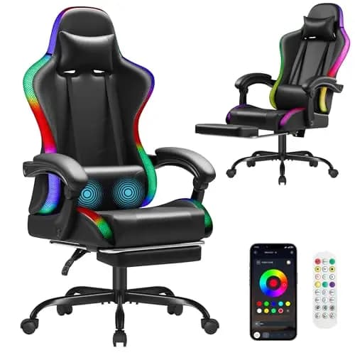 Gaming Chair, Video Game Chair with Footrest and Massage Lumbar Support, Ergonomic Computer Chair Height Adjustable