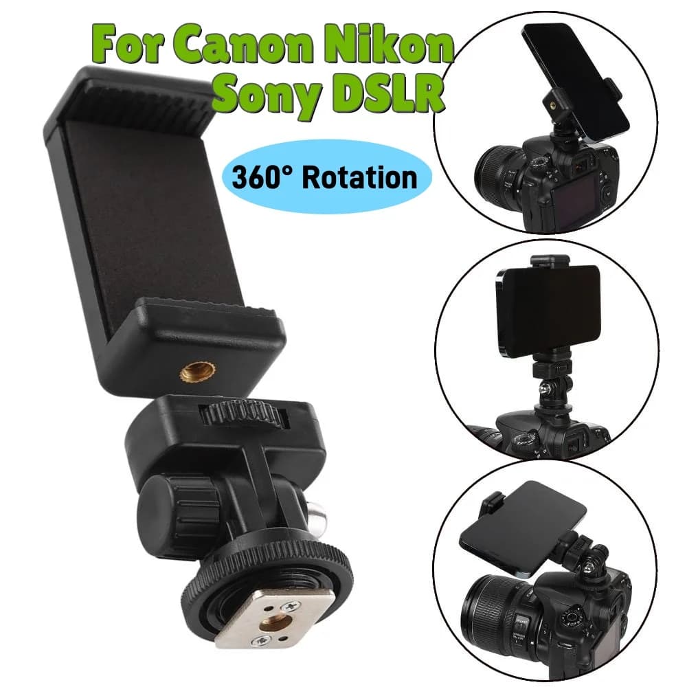 Phone Mount for Camera Hot Shoe Mobile Phone Clip Holder Monitor Flexible Tripod Adapter for Canon Nikon Sony DSLR Camera