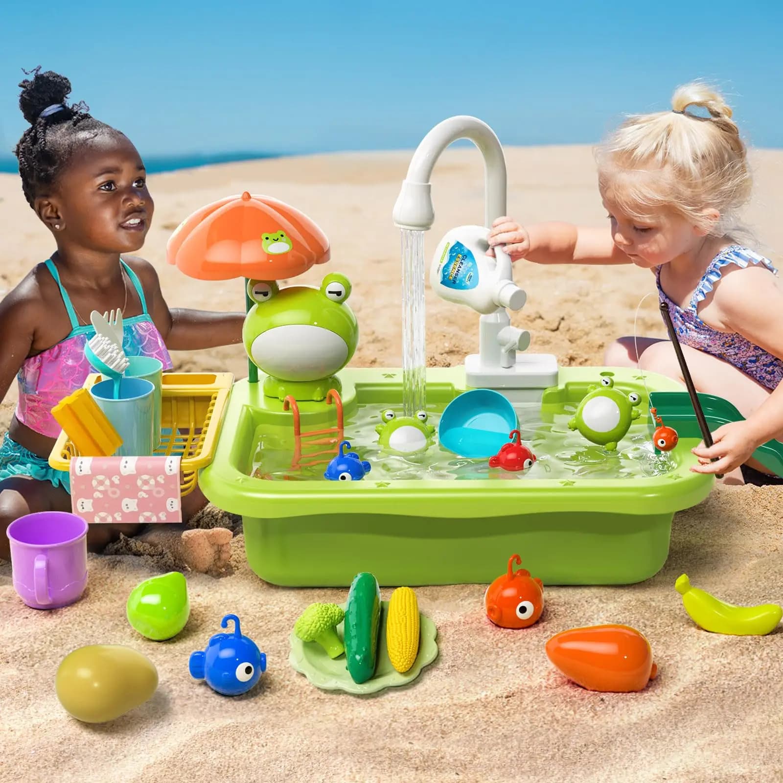 Kids Kitchen Sink Toys Electric Dishwasher Playing Toy With Running Water Pretend Play Food Fishing Toy Role Playing Girls Gift