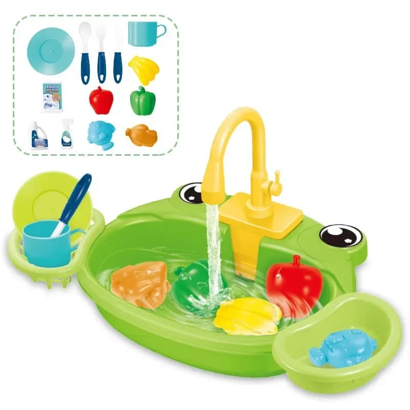 Kids Kitchen Sink Toys Electric Dishwasher Playing Toy with Running Water Pretend Play Food Fishing Toy Role Playing Girls Gift