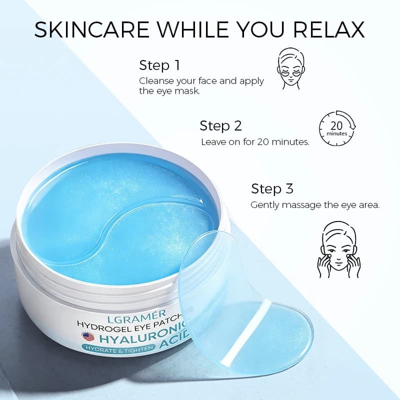 Blue Collagen Gel Eye Patches with Hyaluronic Acid, Hydrating Under Eye Mask for Puffy Eyes, Dark Circles, Eye Bags & Fine Line