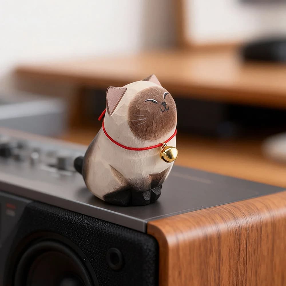 Cute Cat Animals Figurine Decorative Wooden Ornament Kitten Statue Calico Golden Gradient Cat Home Office Desk Car Decor Gift