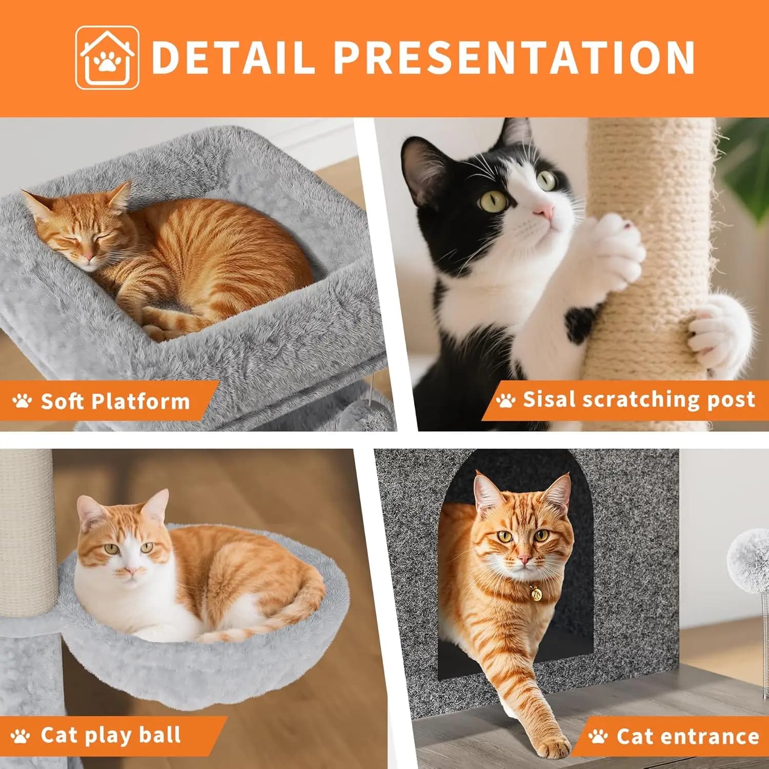 Cat Tree,Modern Cat Tower with Litter Box Enclosure,Large Condo with Food Station, Storage, Scratching Posts, Cave, Hammock