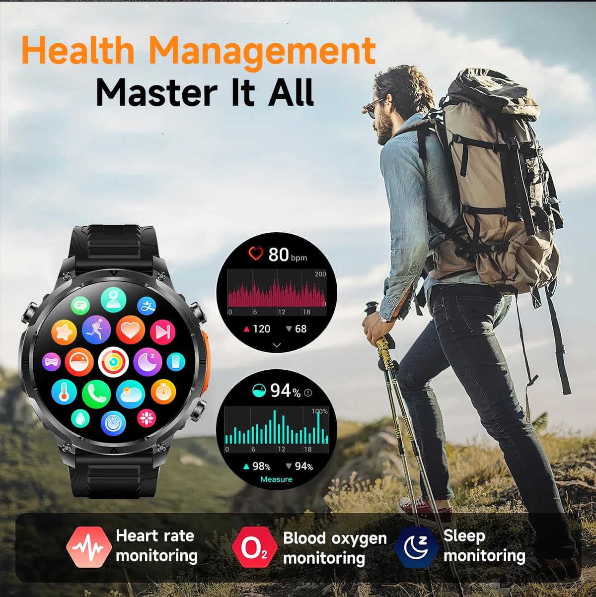 The 2025 new smart watch is equipped with a strong flashlight, supports Bluetooth calls, 1.7-inch HD screen, health monitoring