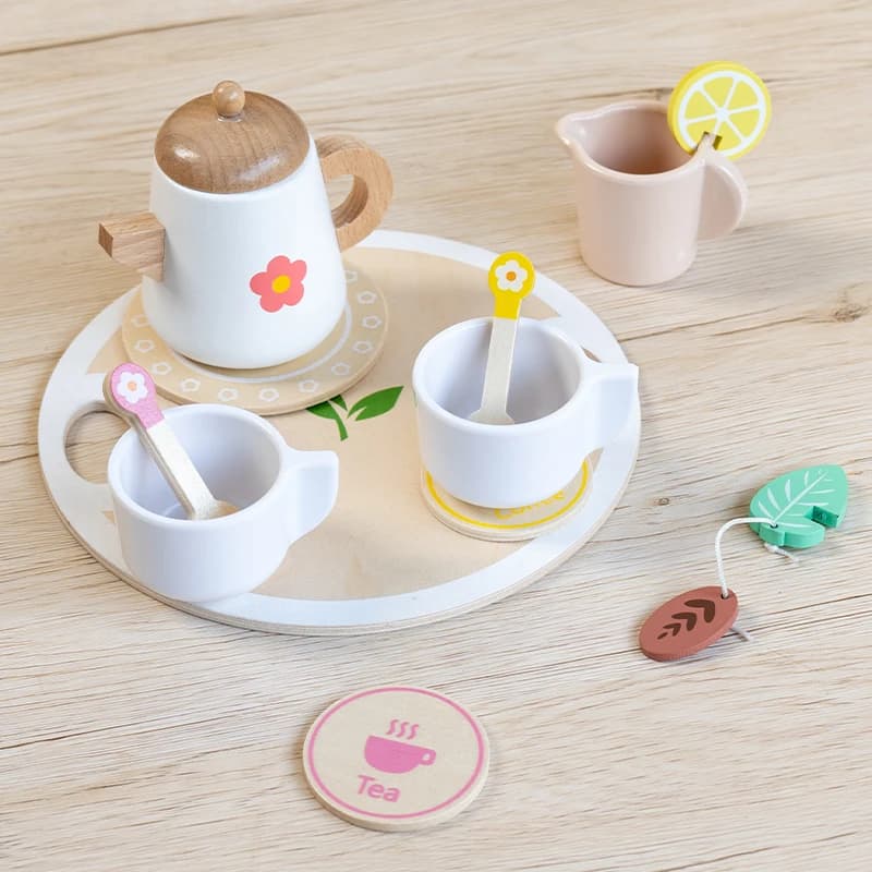 Kids Pretend Play Toys Popular Kids Kitchen Toys Realistic Wooden Tea Set Party Toy Set