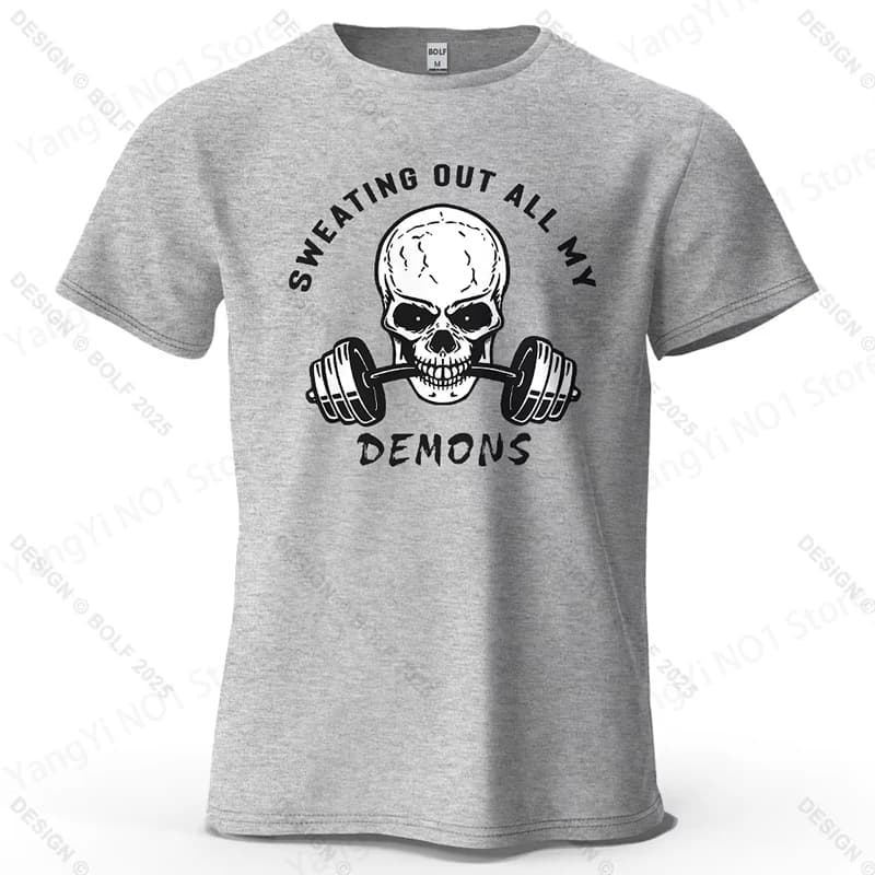 Fitness Skull Motivated Printed Men's T-Shirt 100_ Cotton Oversized Gym Graphic Tees for Women Tops Tees Casual Streetwear T