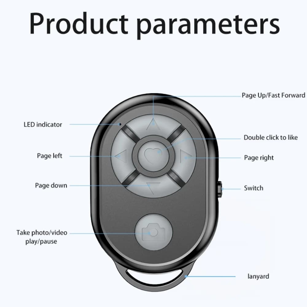 Mini Bluetooth Remote Control for TikTok Scrolling Selfie Photos Video Play Pause Page Turner for iPhone Xiaomi Android Phones