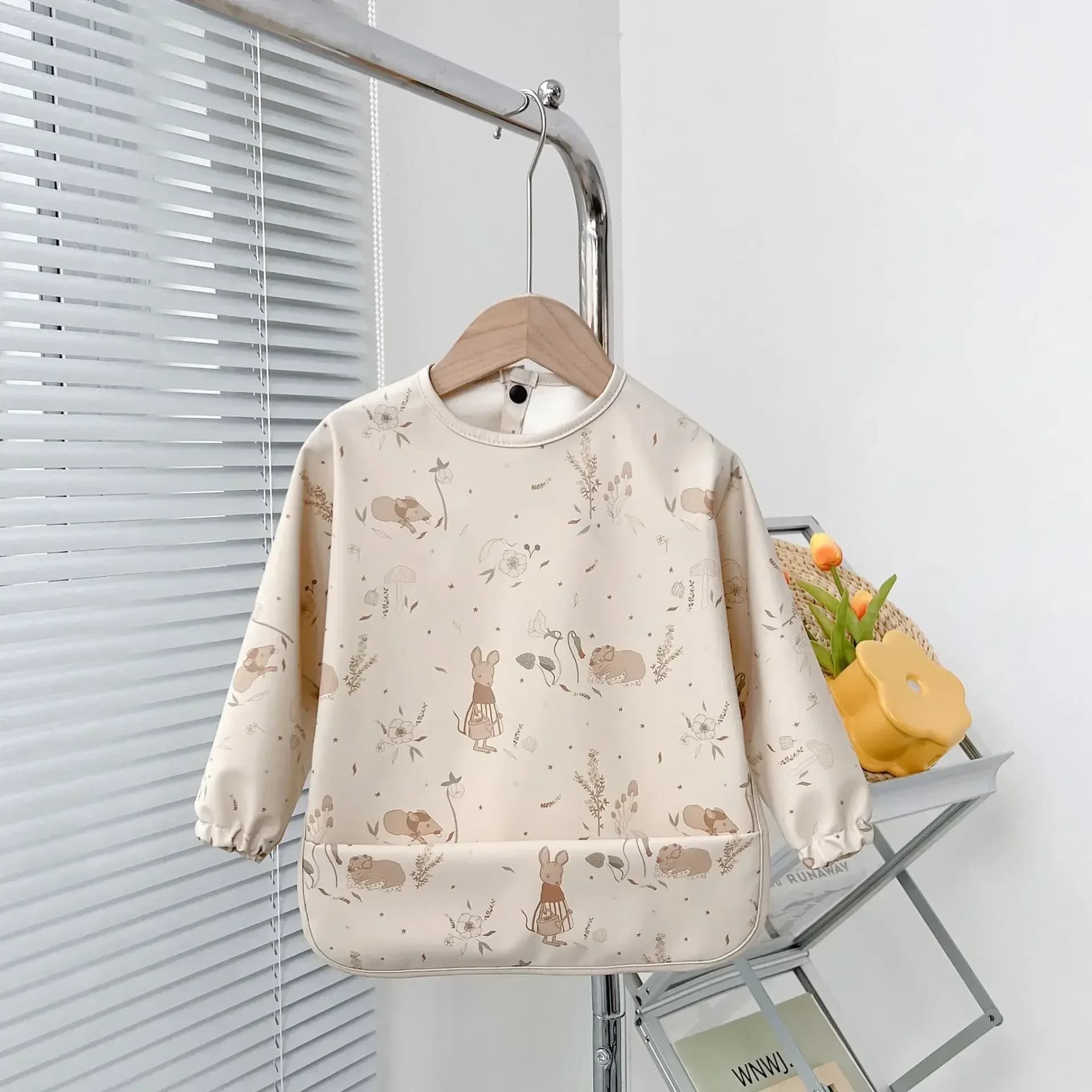 Baby Soft Waterproof Bib Kid Long Sleeves Adjustable Feeding Cloth Little Boy Girl Painting Smock Child Meal Eating Apron