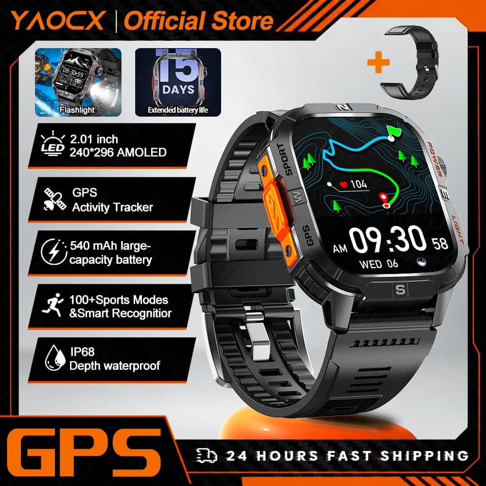 Smart Watch 2.01-inch Screen 540mAh 6 Satellite Positioning System 100+ Sports Modes IP68 Waterproof Bluetooth Call Smart Watch