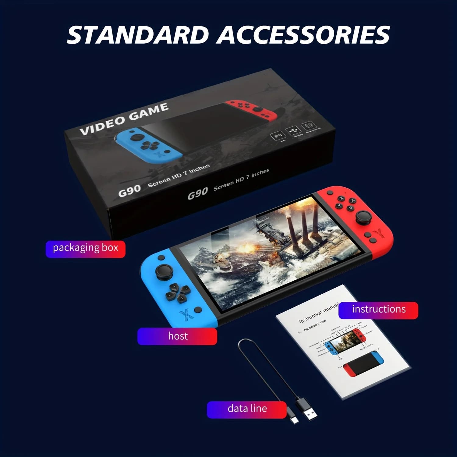 G90 handheld video game console with 7.0-inch IPS high-definition screen. Enjoy a variety of classic games with ergonomic compac