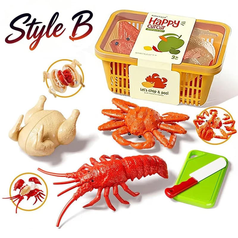 Kids Cutting Food Pretend Kitchen Toys Simulated Seafood Disassembly Crab/Tuna/Turkey Set Educational Role Play Gift Girls Toys