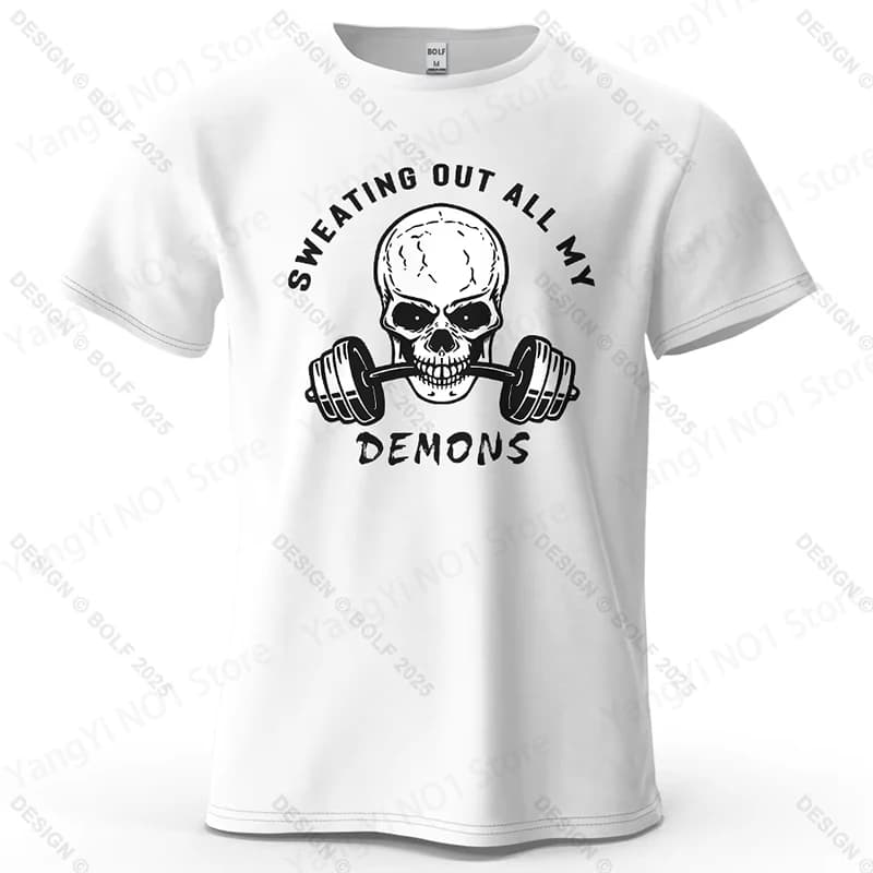 Fitness Skull Motivated Printed Men's T-Shirt 100_ Cotton Oversized Gym Graphic Tees for Women Tops Tees Casual Streetwear T