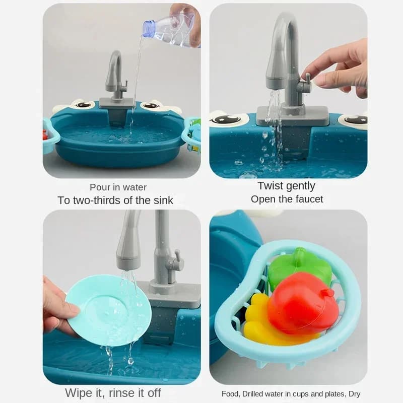 Kids Kitchen Sink Toys Electric Dishwasher Playing Toy with Running Water Pretend Play Food Fishing Toy Role Playing Girls Gift