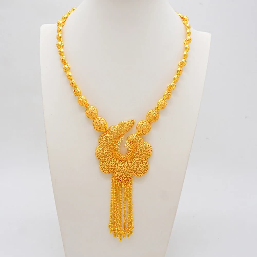 Elegant Italian Dubai Jewelry Sets Luxury Design Full Set Party Jewelry Two Tone Necklace Earrings Ring And Bracelet