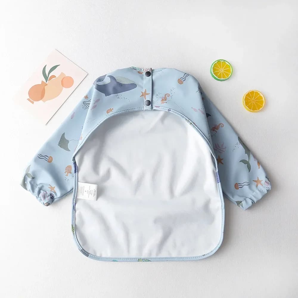 Baby Soft Waterproof Bib Kid Long Sleeves Adjustable Feeding Cloth Little Boy Girl Painting Smock Child Meal Eating Apron