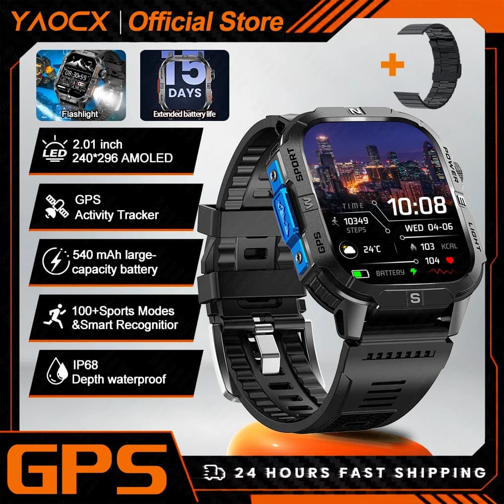 Smart Watch 2.01-inch Screen 540mAh 6 Satellite Positioning System 100+ Sports Modes IP68 Waterproof Bluetooth Call Smart Watch