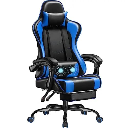 Gaming Chair, Video Game Chair with Footrest and Massage Lumbar Support, Ergonomic Computer Chair Height Adjustable
