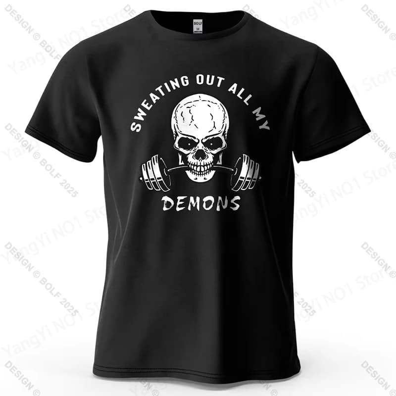 Fitness Skull Motivated Printed Men's T-Shirt 100_ Cotton Oversized Gym Graphic Tees for Women Tops Tees Casual Streetwear T