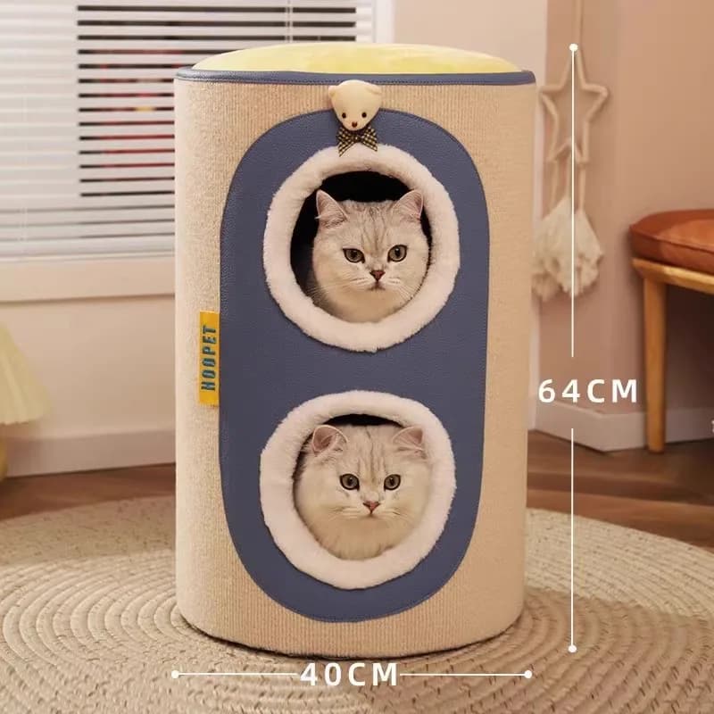 Cat Tree with Cat House 2 in 1 Warm Enclosed Cat Condo Sisal Scratching Post for All Seasons