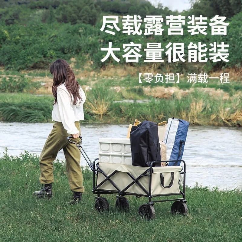 Outdoor camping vehicle, campsite vehicle, portable picnic trolley trailer, camping stall folding cart