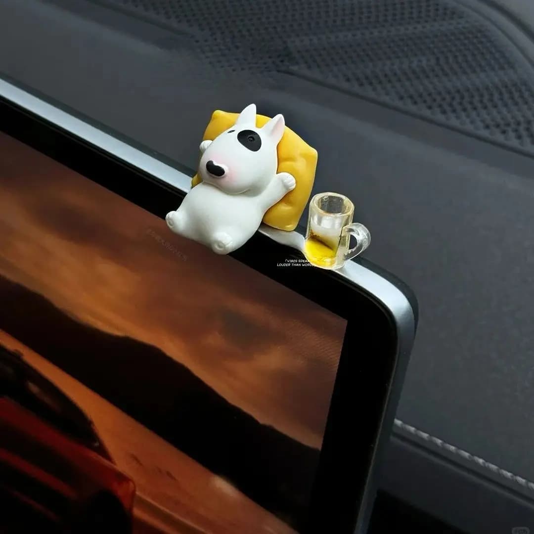 Bull Terrier Universal Car Accessories Interior Adorable Dashboard Figurine with Relaxed Pose Ornament for Tesla BMW Hyundai KIA