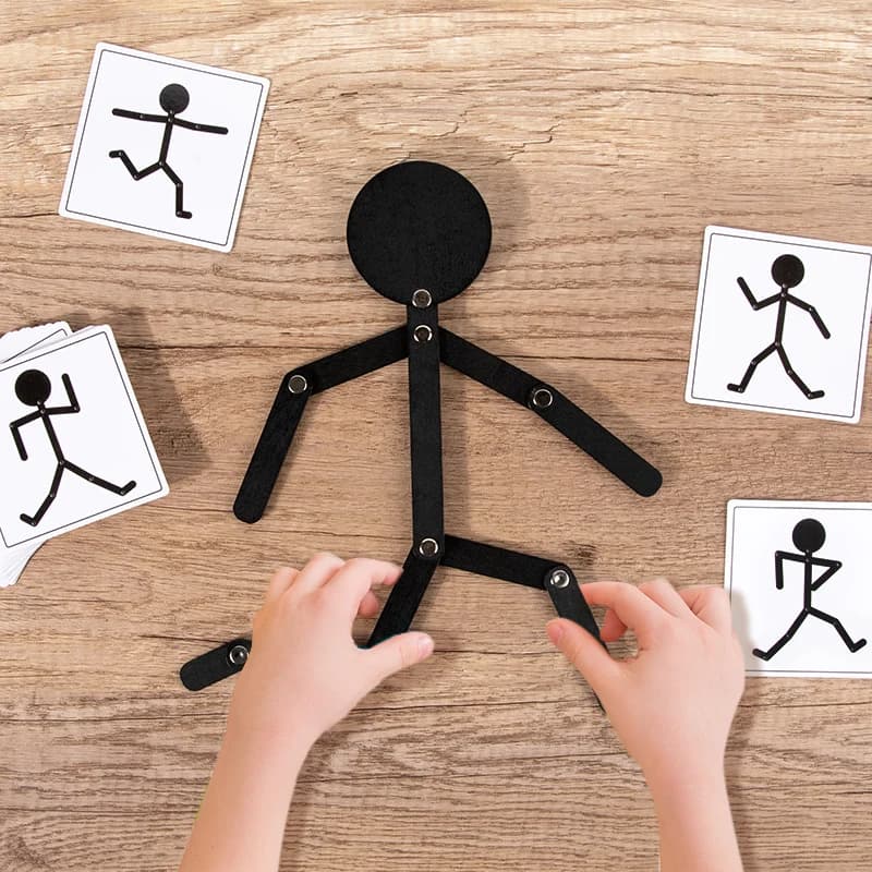Kids Montessori Toys Wooden Early Learning Educational Puzzles Sporty Pose JigsawImprove Hands-on Skill Busy Board Gifts