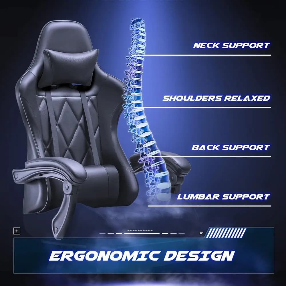 Gaming Chair, Computer Chair with ootrest and Massage Lumbar Support, Ergonomic High Back Video Game Chair with Swivel Seat and