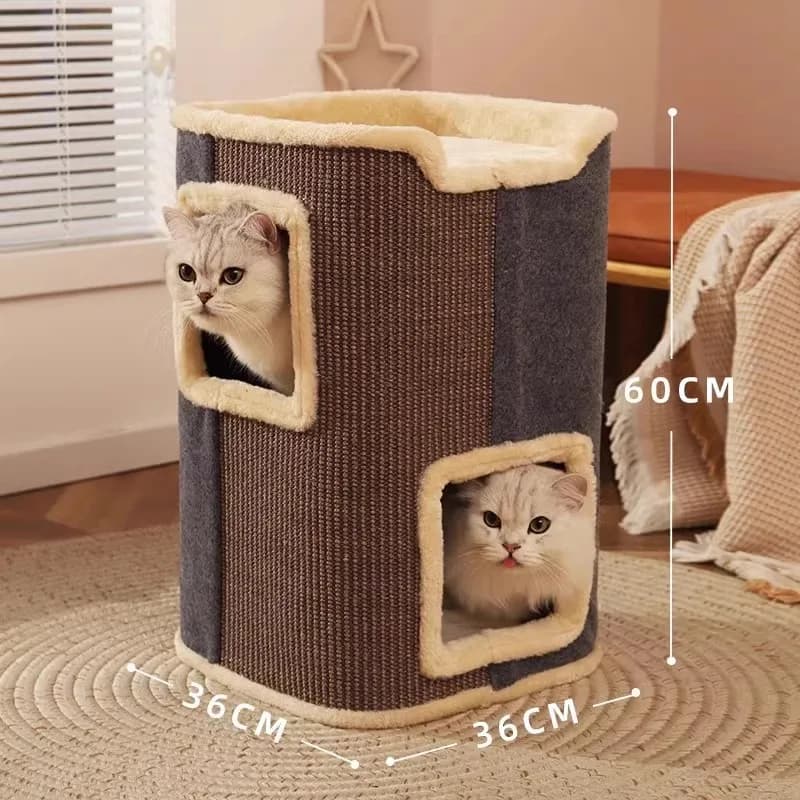Cat Tree with Cat House 2 in 1 Warm Enclosed Cat Condo Sisal Scratching Post for All Seasons