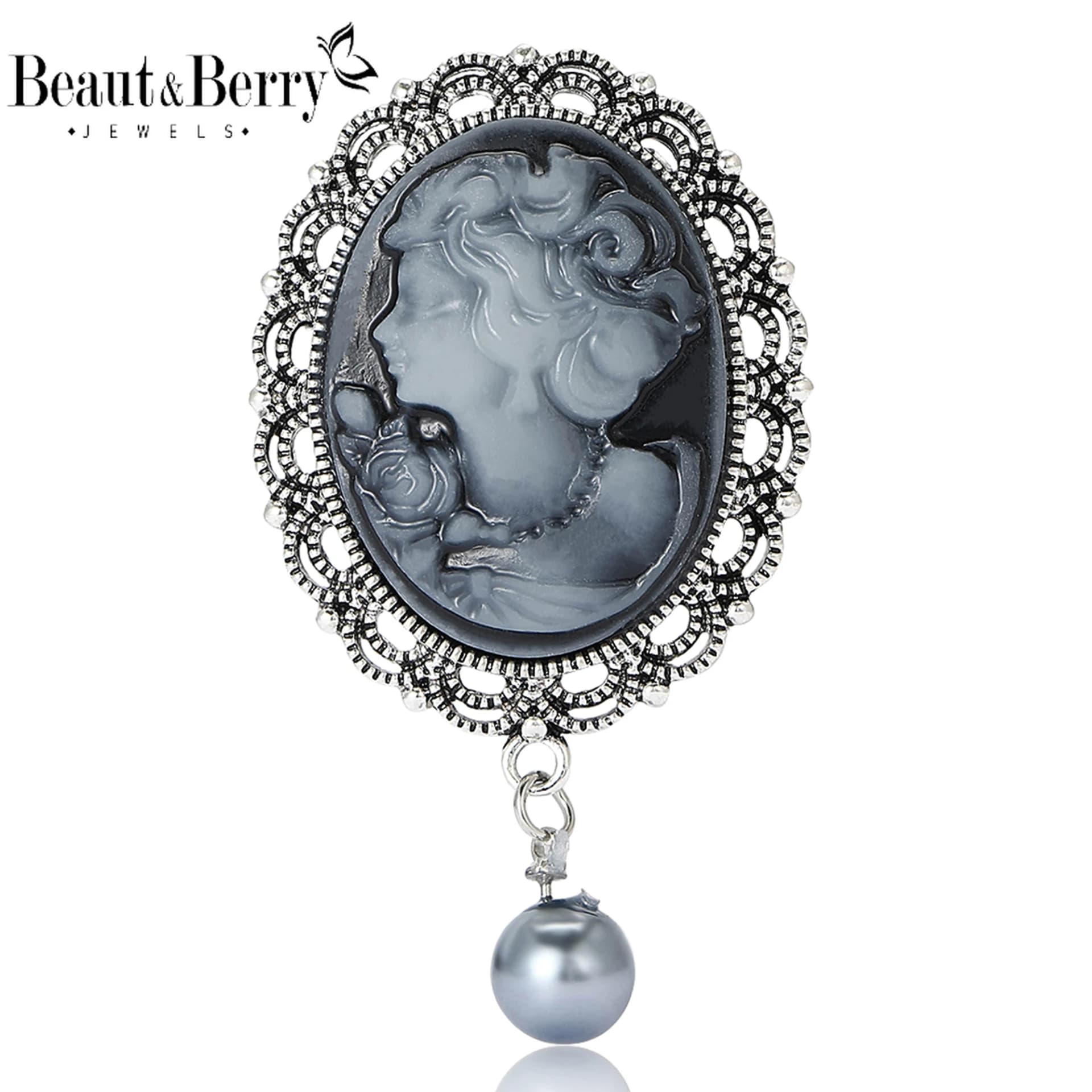 Beaut&Berry Vintage Enamel Pendant Beauty Head Brooches for Women Unisex Figure Pins Casual Party Accessories New Gifts Friends