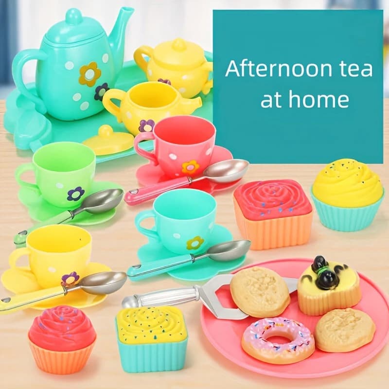 Kids Simulation Tea Set Kitchen Toys Tinplate Afternoon Tea Toys Teapot Teacup Food Pretend Play Toys For Boy girl Birthday Gift