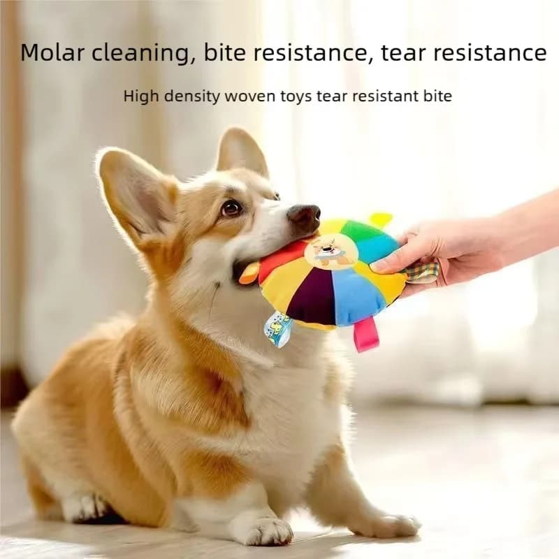 Pet Dog Toys Colorful Round Plush Frisbee Squeaky Interactive Tug Chew Toy Bite Resistant Anxiety Relief Training Pet Play Toy