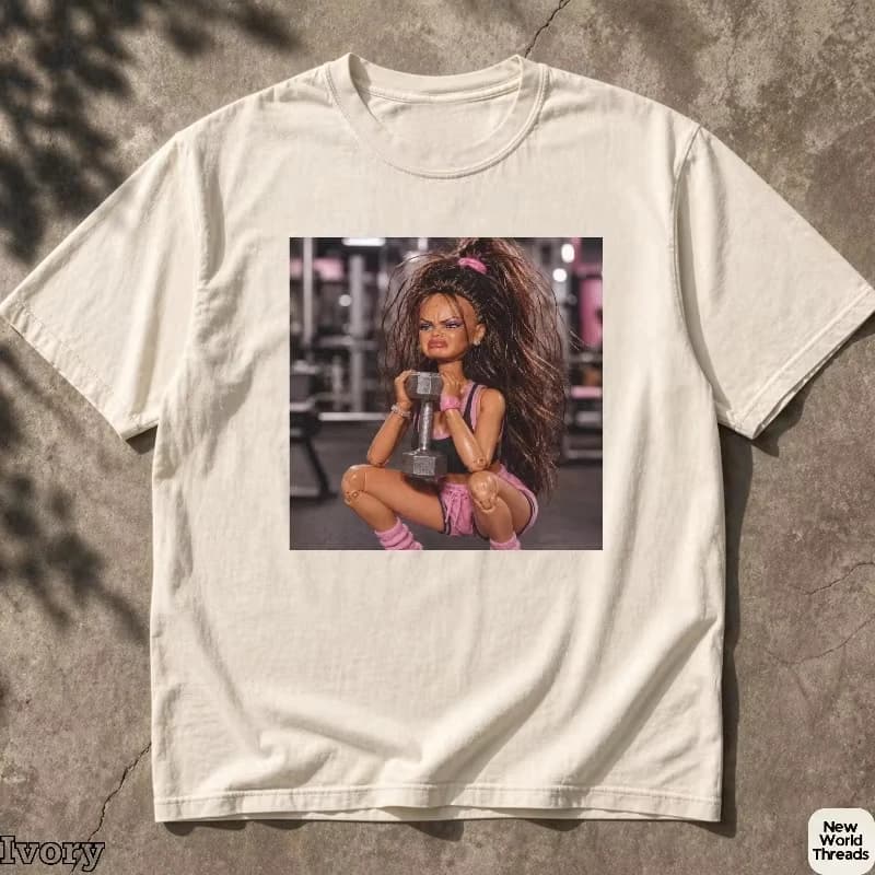 Fitness Doll Face Emoji T-shirt_ Satirical and Humorous Fitness Doll Pattern T-shirt Summer Oversized Unisex Streetwear Couples