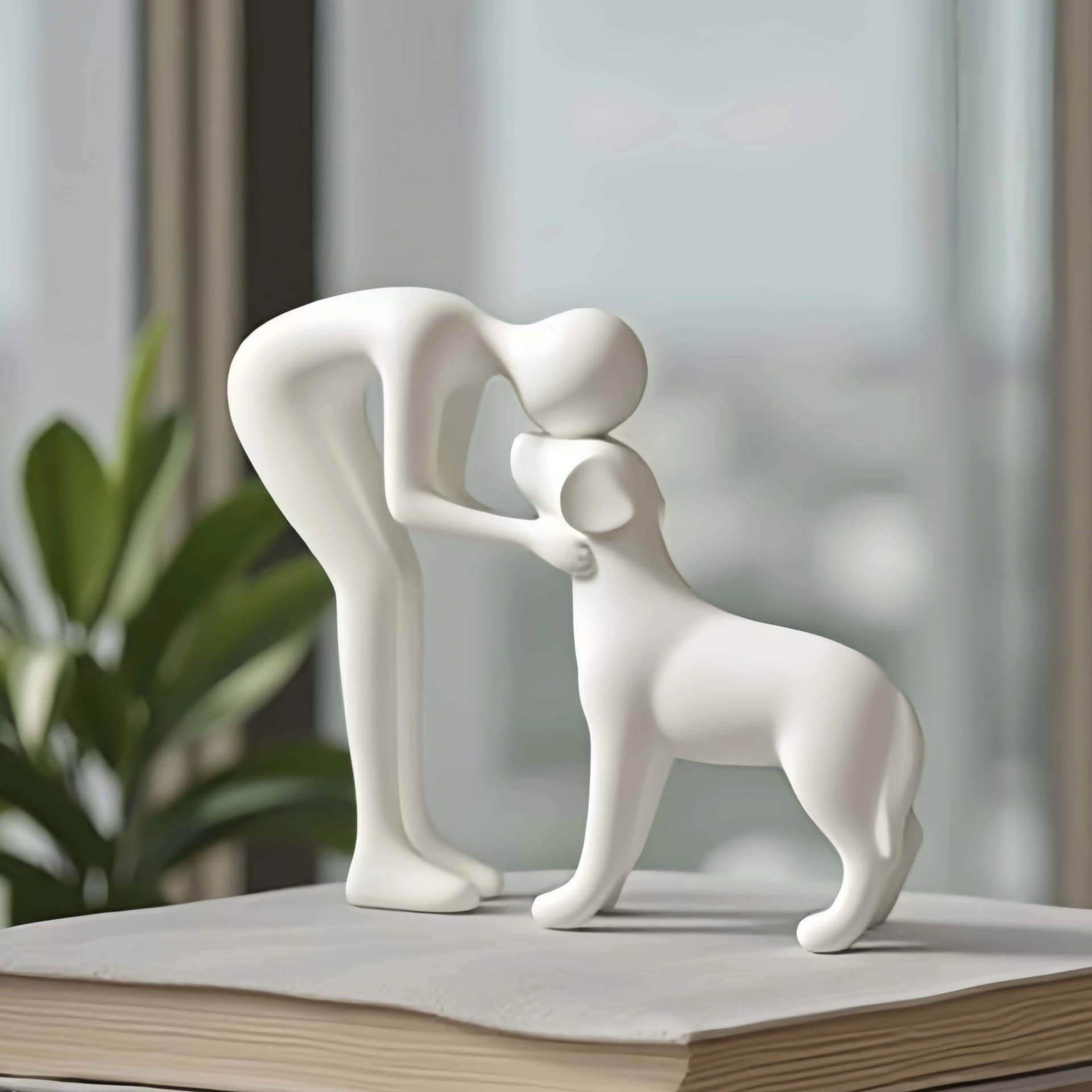 An elegant and simple black dog and owner statue, a warm gift for pet lovers and a home table decoration that is not easy to bre