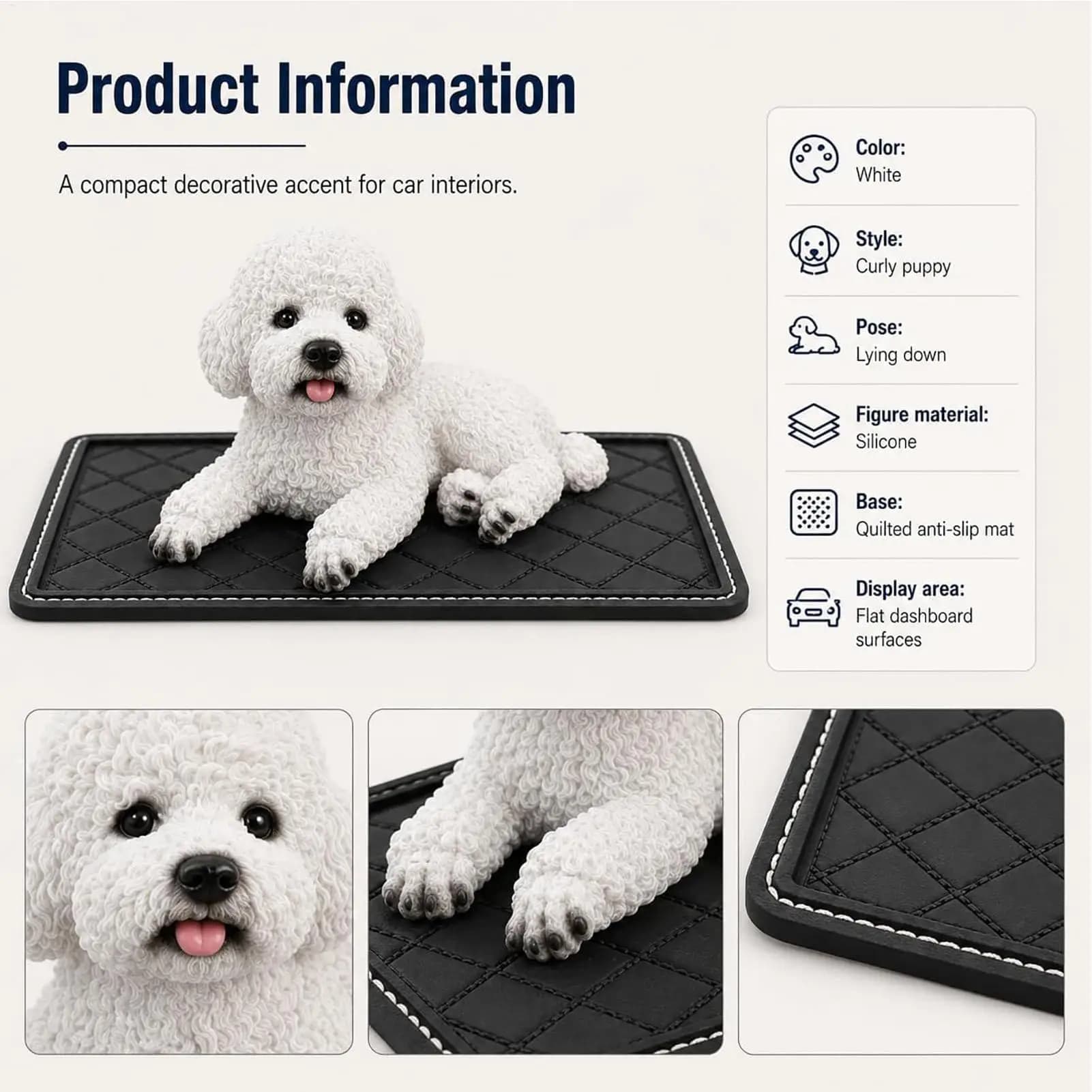 Dog Dashboard Decoration Realistic Cute Resin Puppy Statue With Mat Car Dash Decorations For Desks Bookshelves Tables Home decor