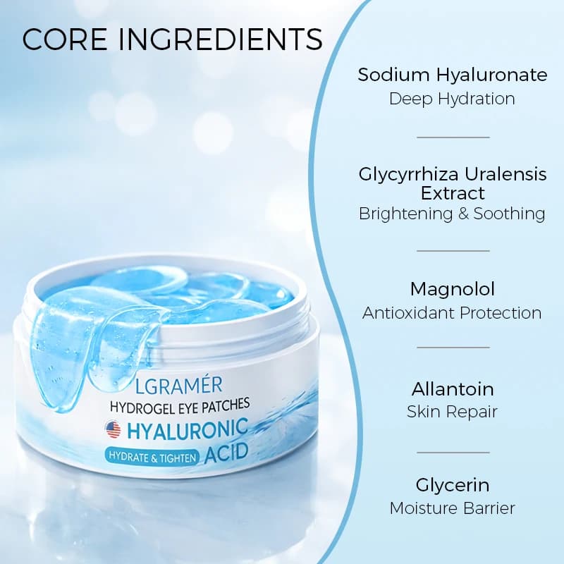 Blue Collagen Gel Eye Patches with Hyaluronic Acid, Hydrating Under Eye Mask for Puffy Eyes, Dark Circles, Eye Bags & Fine Line