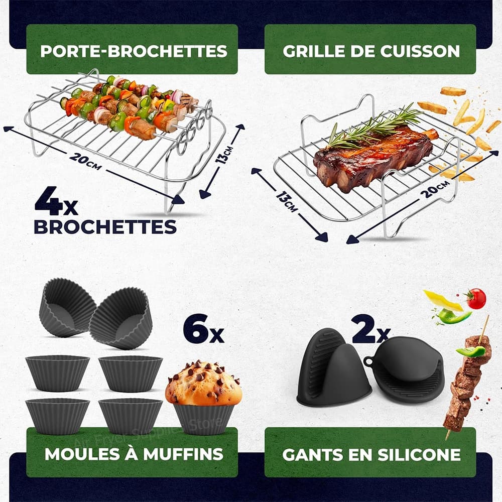 Air Fryer Accessories for Ninja AF400 AF300 DZ201 Air Fryer Racks/Paper/Gloves/Muffin Cup for 7.6L to 9.5L Dual Zone Airfryer