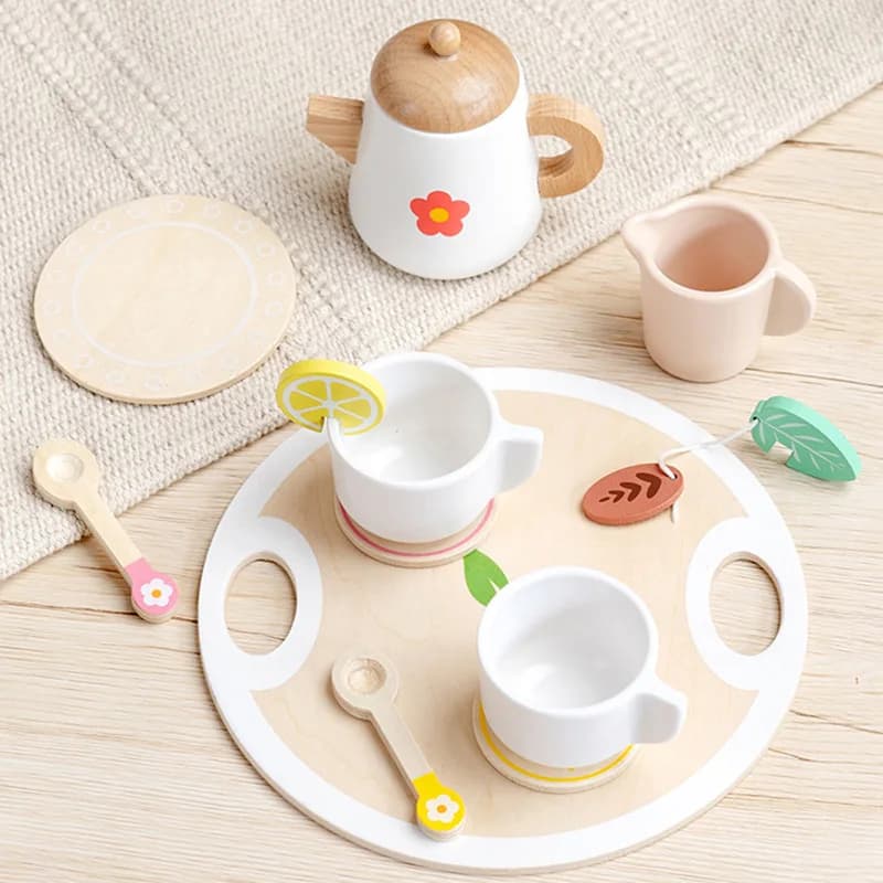 Kids Pretend Play Toys Popular Kids Kitchen Toys Realistic Wooden Tea Set Party Toy Set Children's Simulation Tea Set Gifts