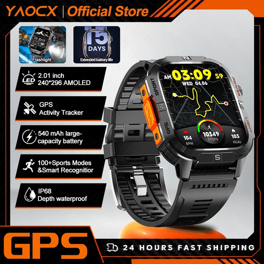 Smart Watch 2.01-inch Screen 540mAh 6 Satellite Positioning System 100+ Sports Modes IP68 Waterproof Bluetooth Call Smart Watch