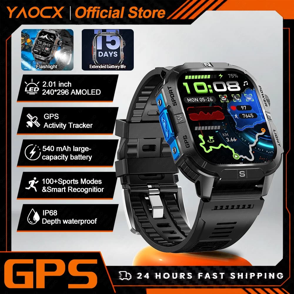 Smart Watch 2.01-inch Screen 540mAh 6 Satellite Positioning System 100+ Sports Modes IP68 Waterproof Bluetooth Call Smart Watch