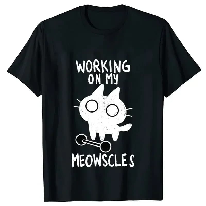 Fitness Cat Print T-shirts for Women Men Summer Casual Fashion Funny Streetwear Tops Loose Crew Neck Short Sleeve T-shirts