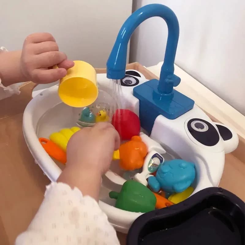 Kids Kitchen Sink Toys Electric Dishwasher Playing Toy with Running Water Pretend Play Food Fishing Toy Role Playing Girls Gift